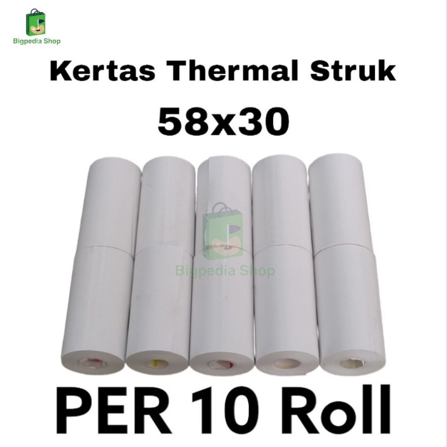 

Kertas Printer Thermal 58x30 no core Per 10 Roll