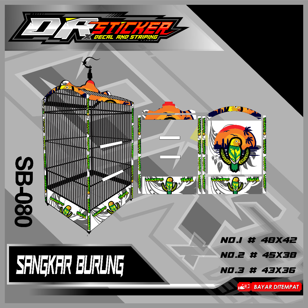 Sticker Decal LOVEBRID MANIA Variasi Sangkar Kacer - Sangkar Kotak Gepeng Custom Desain Keren