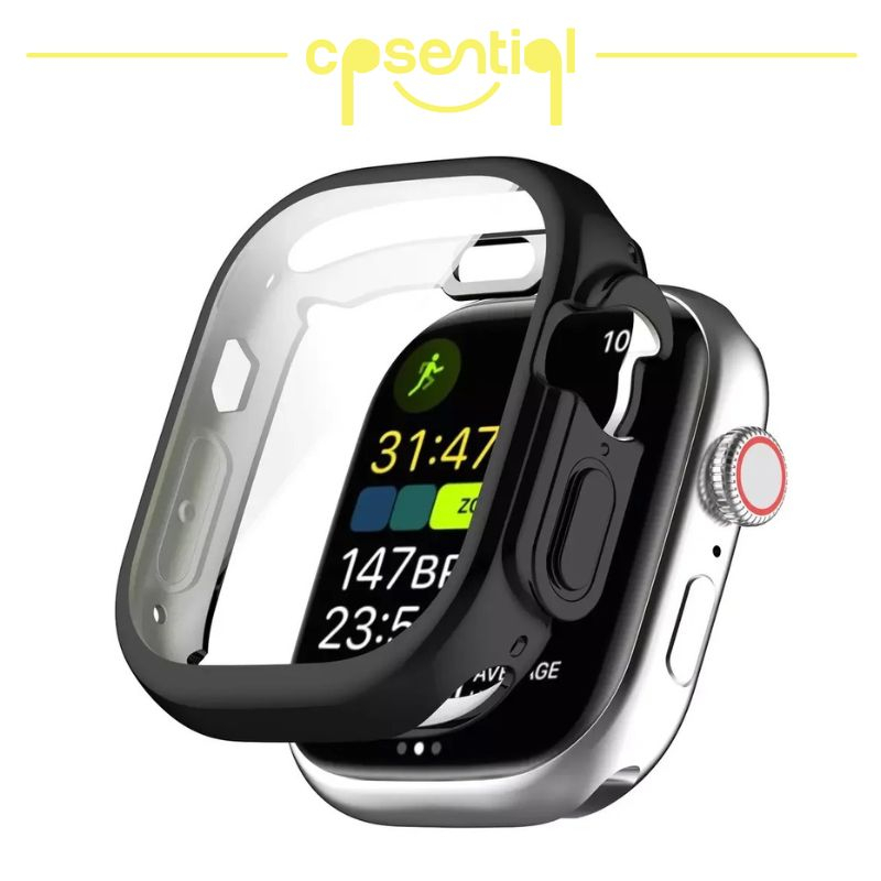 PROMO Case 2in1 Apple Watch Screen Protector Metallic iWatch Full Frame Bumper | Case + Tempered Glass Smart Watch | Casing Soft Case Jam Tangan Pintar Premium Electroplated