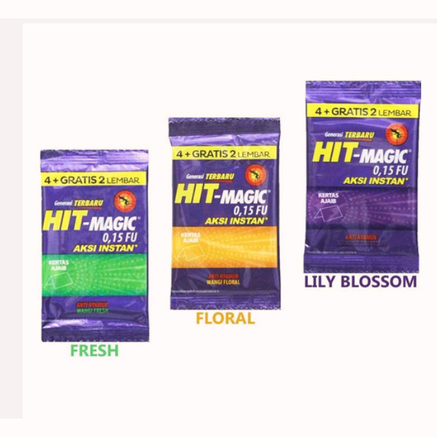 HIT MAGIC KERTAS 4+2 LEMBAR ECER OBAT NYAMUK BAKAR PEMBASMI HAMA SERANGGA FLORAL FRESH LILY BLOSSOM 