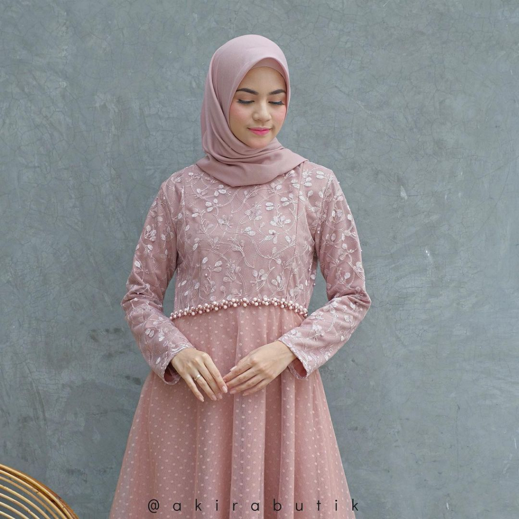 [BANTING HARGA] - Belle Maxy Dress Satin Maxmara Mix Brokat Mutiara Dress Kondangan Bridesmaid Kekin