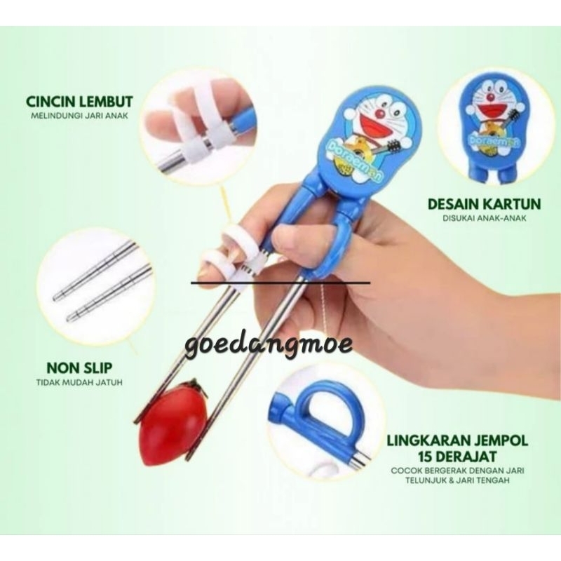 Sumpit anak karakter kartun food grade stainless besi Training Chopstick