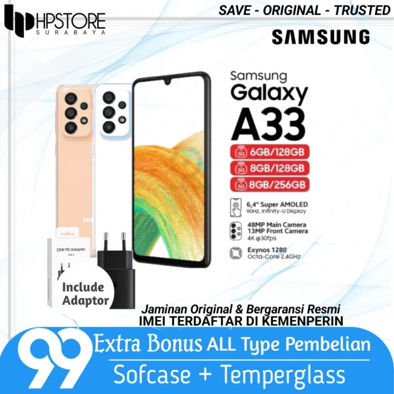 Samsung A33 5G (Ram 8Gb+128Gb) (Ram 8Gb+256Gb) 100% Baru Original dan Bergaransi Resmi Samsung SEIN