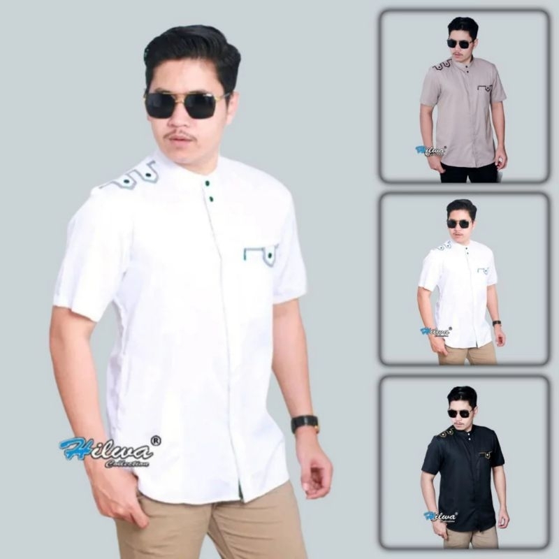 HILWA COLLECTION Kemea baju koko pria lengan pendek motif anti covid kemeja muslim pria dewasa baju 