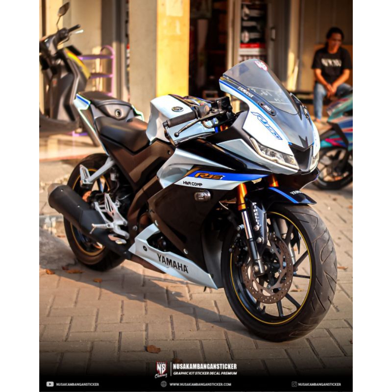 Decal Stiker Motor Yamaha R15 V3 Full Body Putih List Biru Grafis Racing Team Sticker Variasi Custom