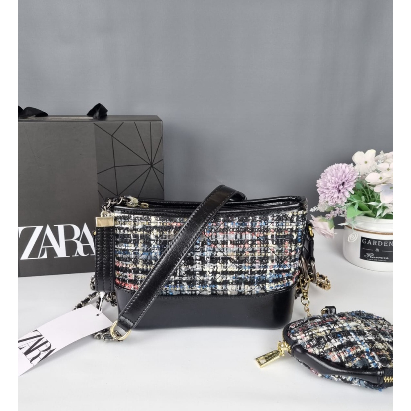 (𝗦𝗜𝗔𝗣 𝗞𝗜𝗥𝗜𝗠) TAS ZARA TWEED GABRIELLE BLACK GIFTSET LOVE | TAS WANITA | TAS SELEMPANG ZR009