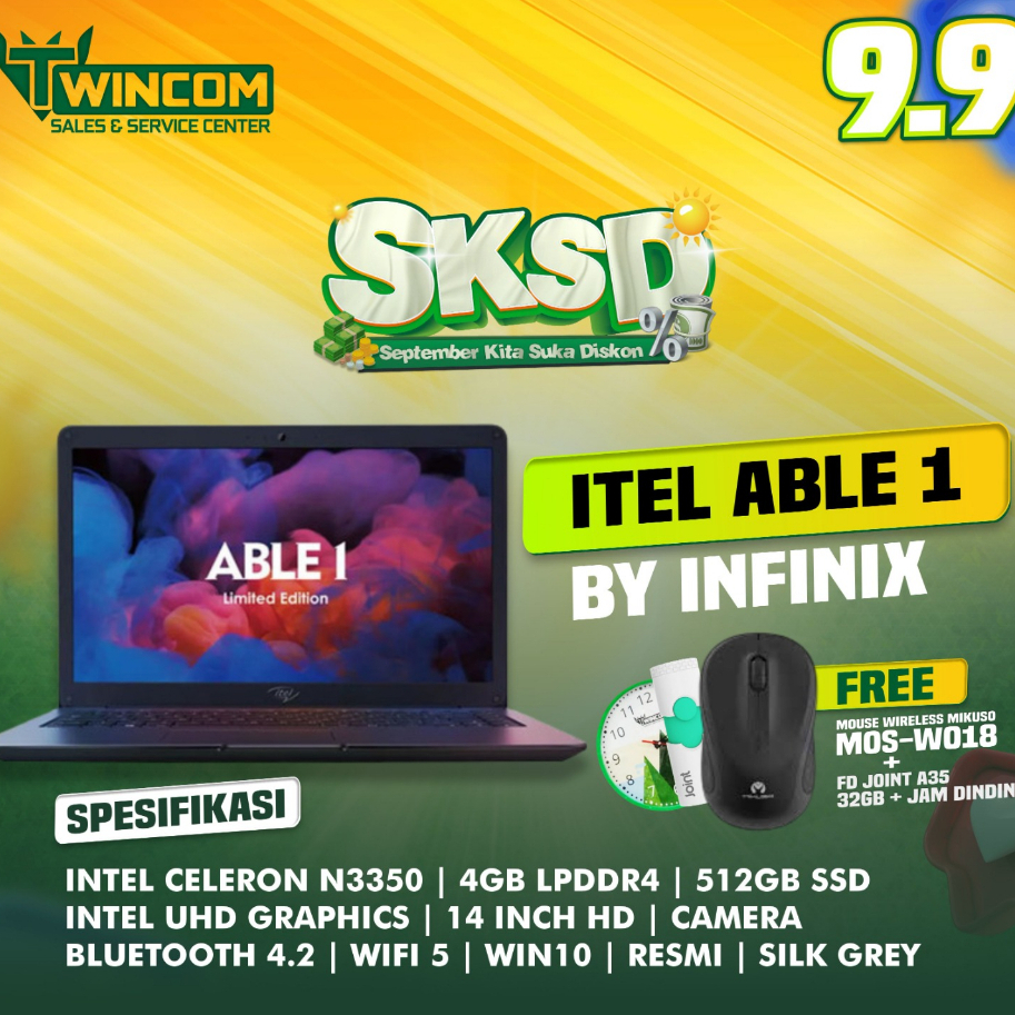 LAPTOP ITEL ABLE 1 BY INFINIX LAPTOP BARU 2 JUTAAN TERBAIK BRAND ITEL BY INFINIX GARANSI RESMI BERGA