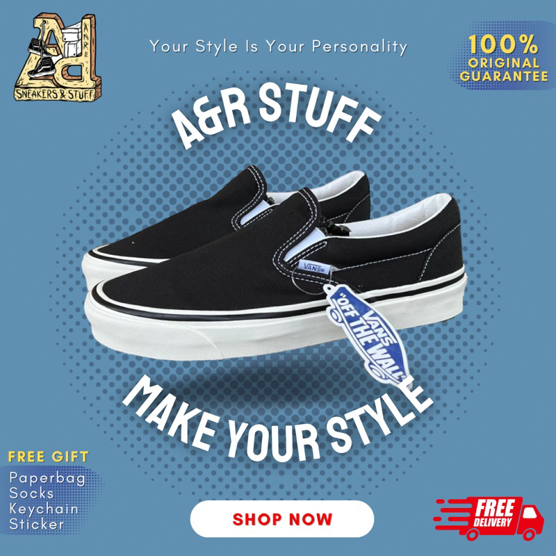 VANS SLIP ON 98 DX ANAHEIM BLACK WHITE ORIGINAL 100%