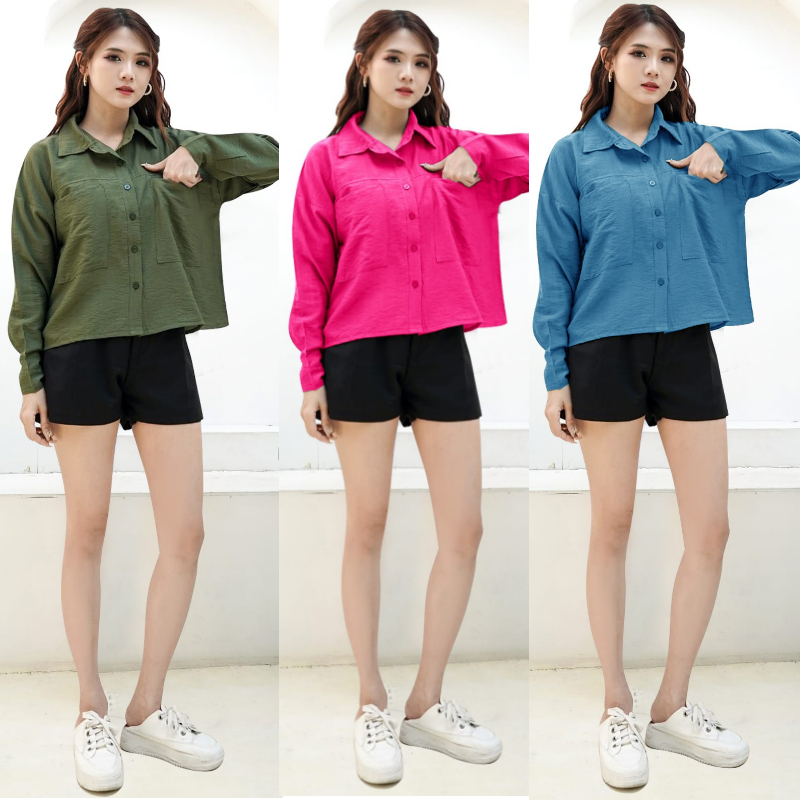 kemeja Linen Outher wanita Atasan hijab / Kemeja wanita korea / Atasan Linen /Crop Top Wanita Lengan