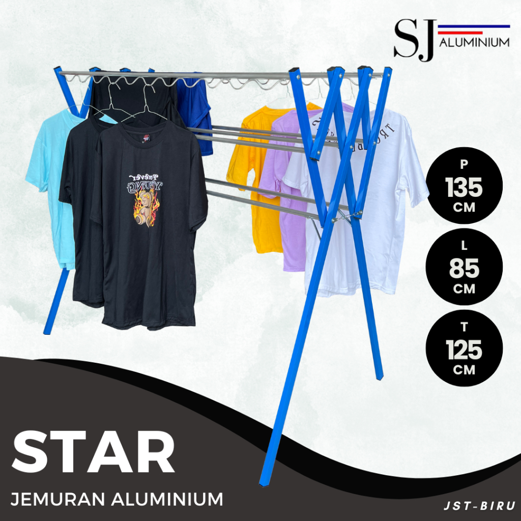 [STAR] Jemuran Aluminium / Jemuran Baju Pakaian Bayi / Rak Handuk Lipat Aluminium Biru - 135 CM