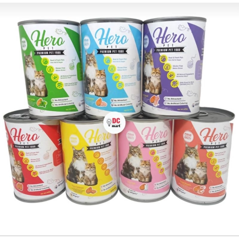 HERO KALENG Premium Pet Food 400 Gr / Makanan Basah Hewan Kucing Sachet Dry Cat Food