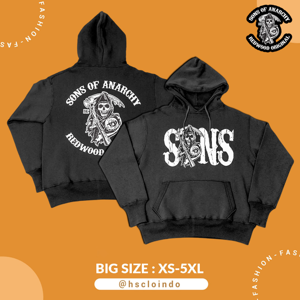 Jaket HOODIE JUMPER Sons Of Anarchy Redwood Original Samcro MC Motorcycle Club Big Size Bahan Fleece