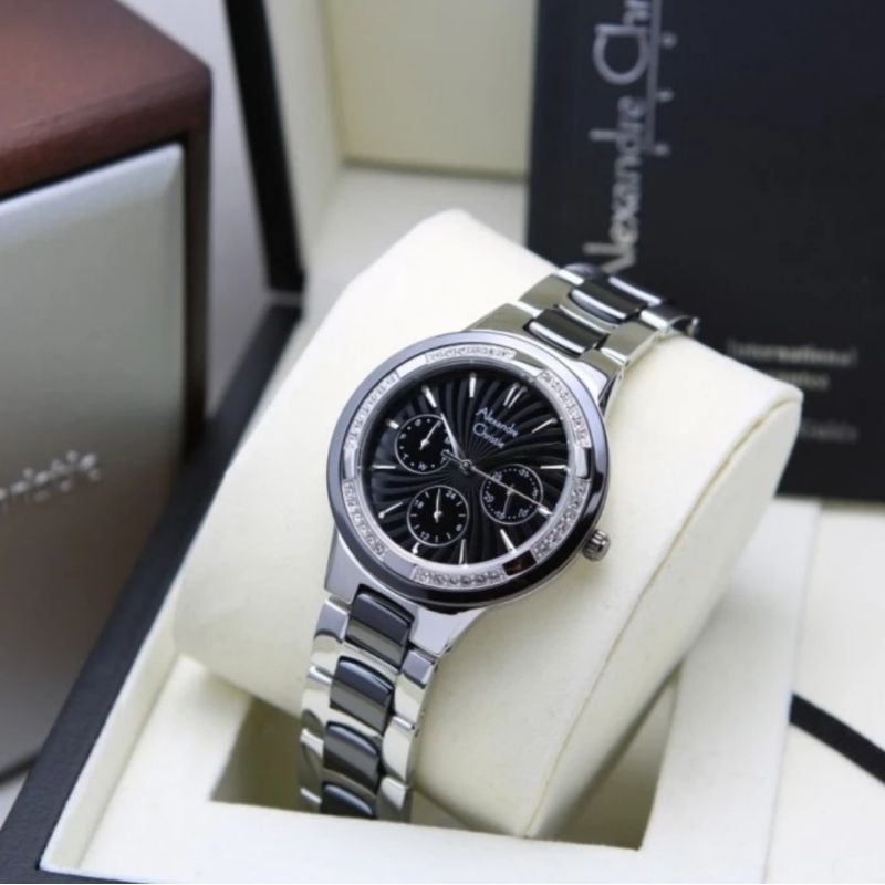 Jam Tangan Wanita Alexandre Christie AC 2299 BF AC2299 2299BF Black Silver Black Ceramic Original 35
