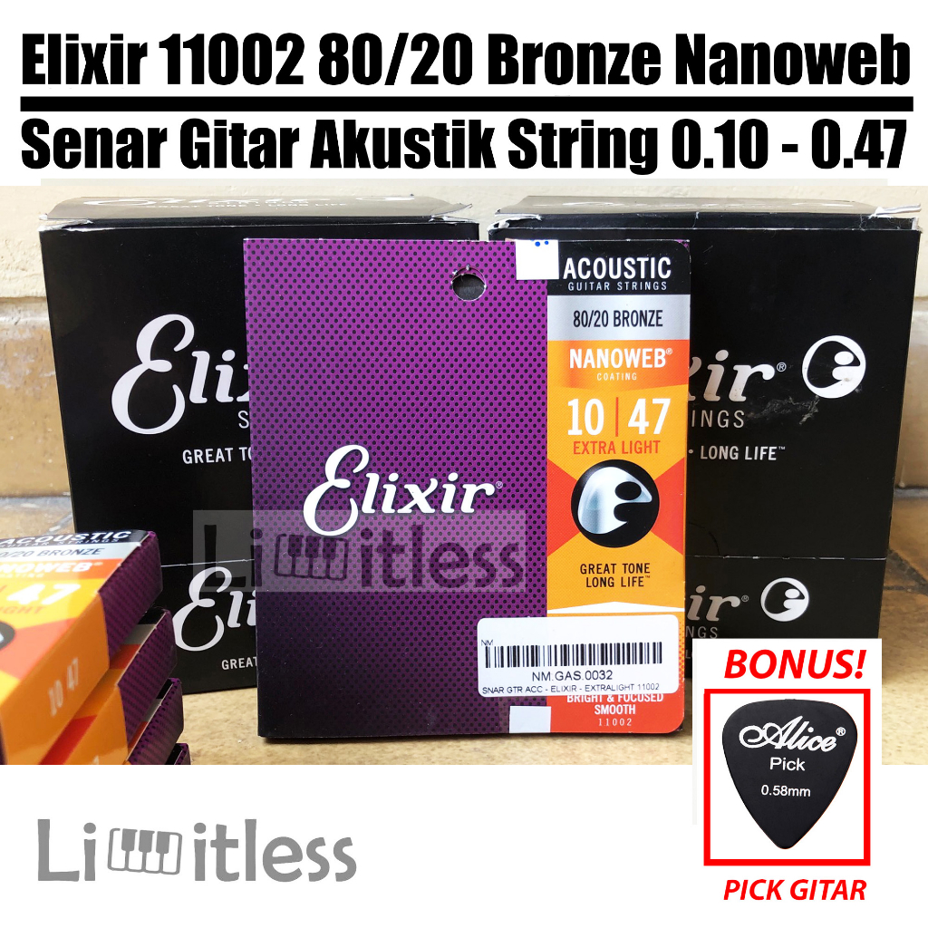 Elixir 11002 80/20 Bronze Nanoweb 010 - 047 Senar Gitar Akustik String Original