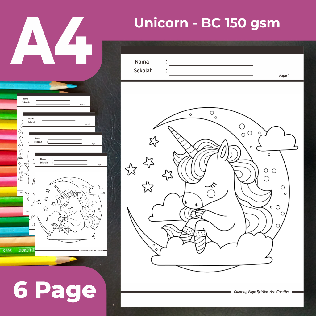 

Coloring Page Unicorn | Kertas Gambar/Mewarnai untuk TK/PAUD Seri Unicorn / Ukuran A4 Bahan Tebal