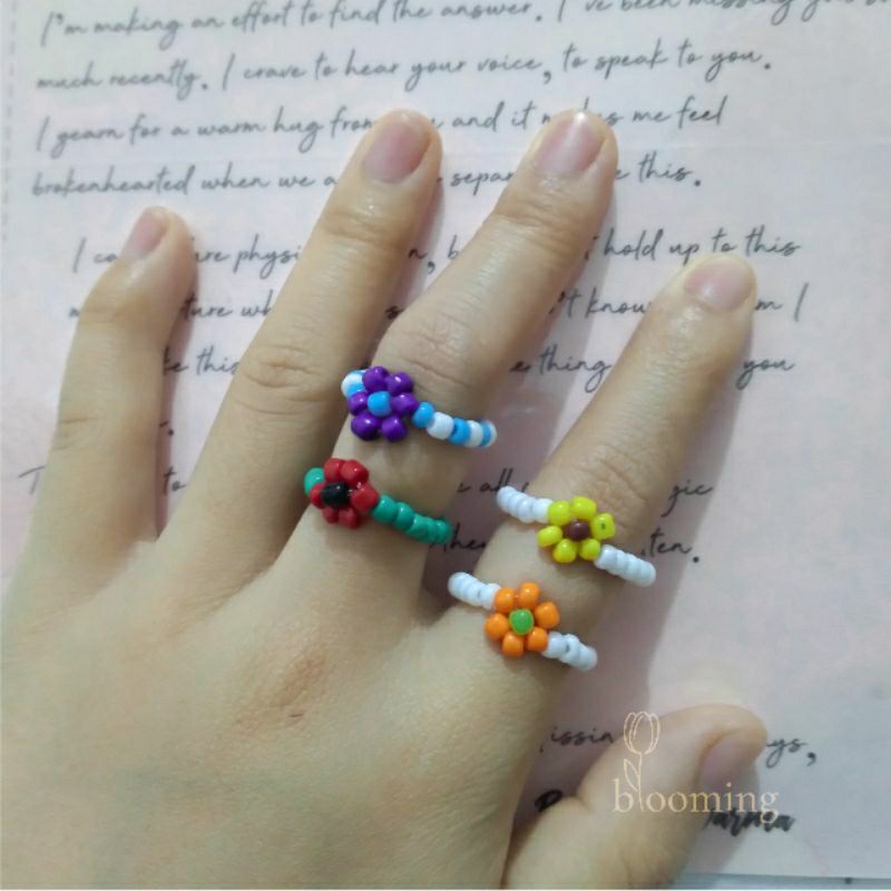 Cincin Bunga Korea / Cincin Manik Manik Bunga Ala Korea / Cincin Bunga Daisy
