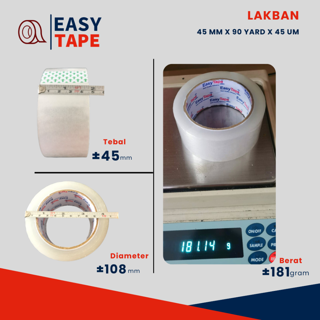 

Lakban bening 45 mm 90 yard 6 pcs (1 slop) Easy Tape