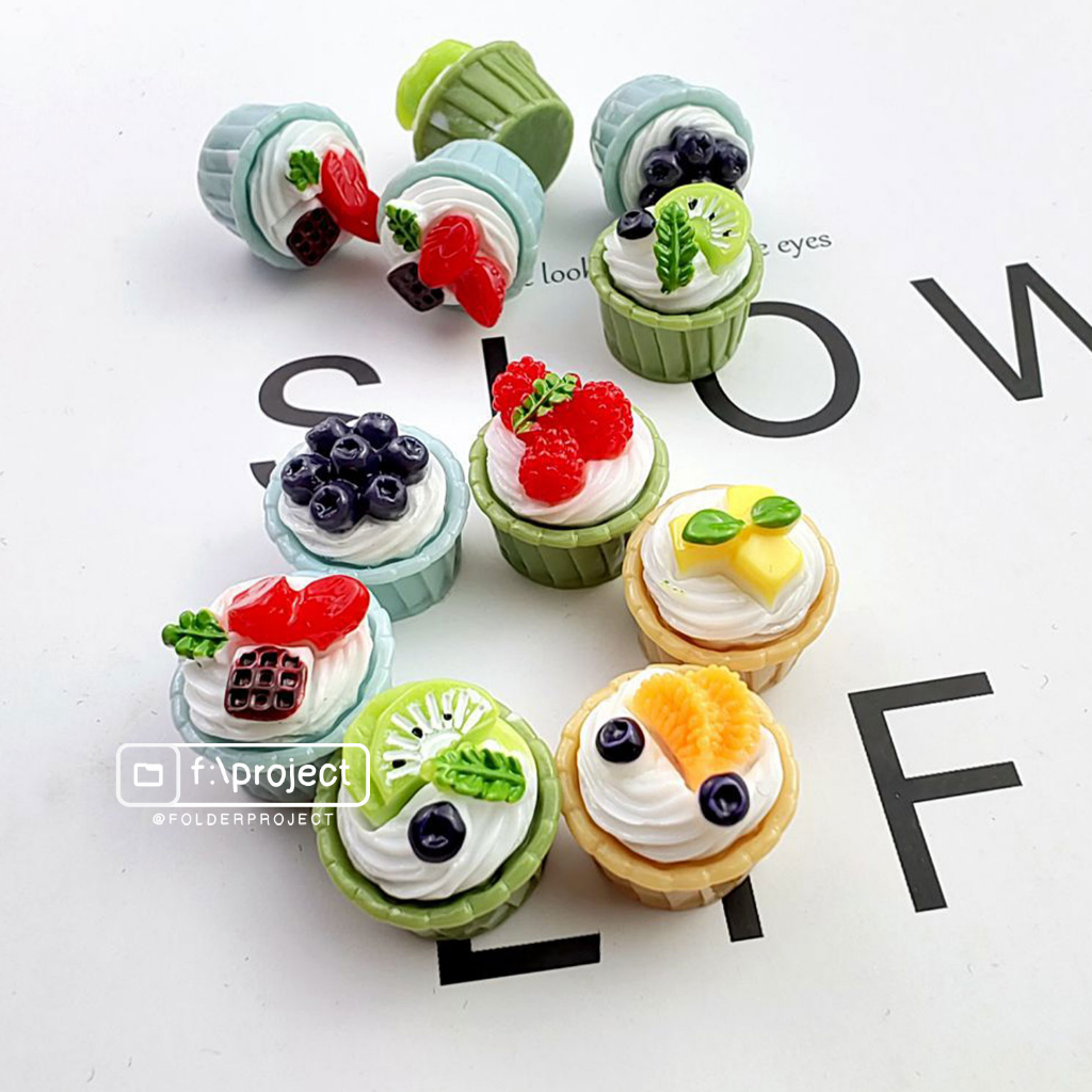 (READY) DIY FRUIT CUPCAKE MINIATURE 1:12 | flatback resin clay dekorasi dekor miniatur makanan hiasa