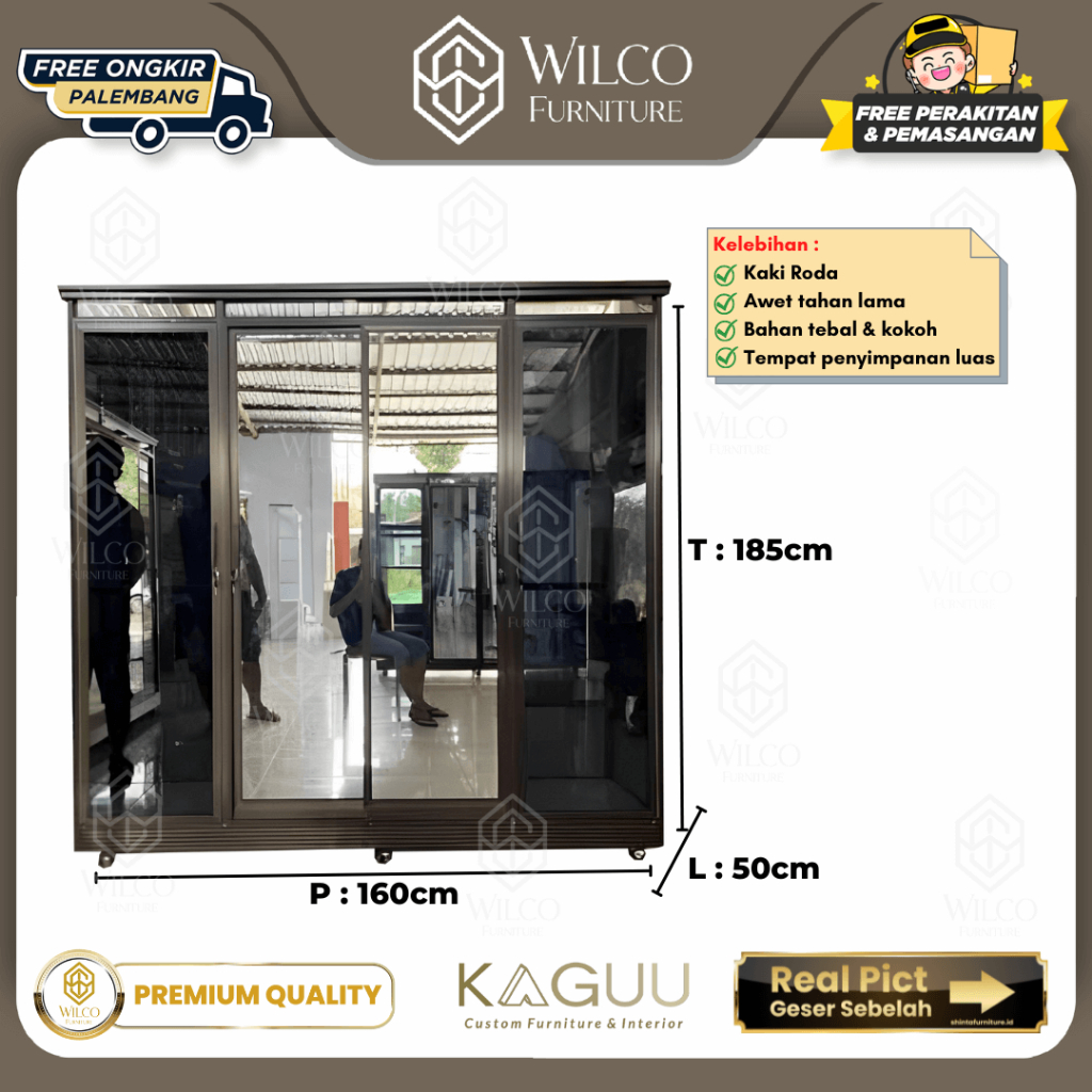 Lemari Baju Aluminium 4 Pintu Riben Hitam / Lemari Pakaian Aluminium