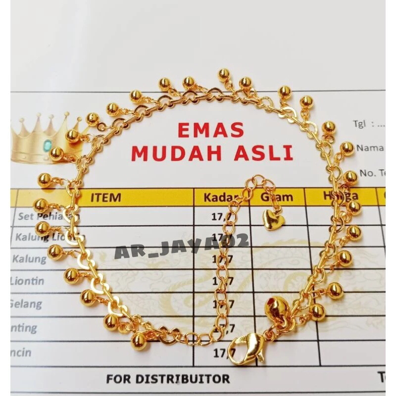 Gelang kaki india asli emas mudah berat 3gr kader 753% free surat
