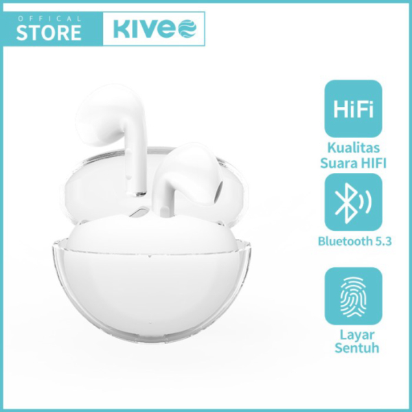 Unik Kivee Bluetooth Earphone Earbuds TWS HIFI Sound Sport Headphone - Putih Berkualitas
