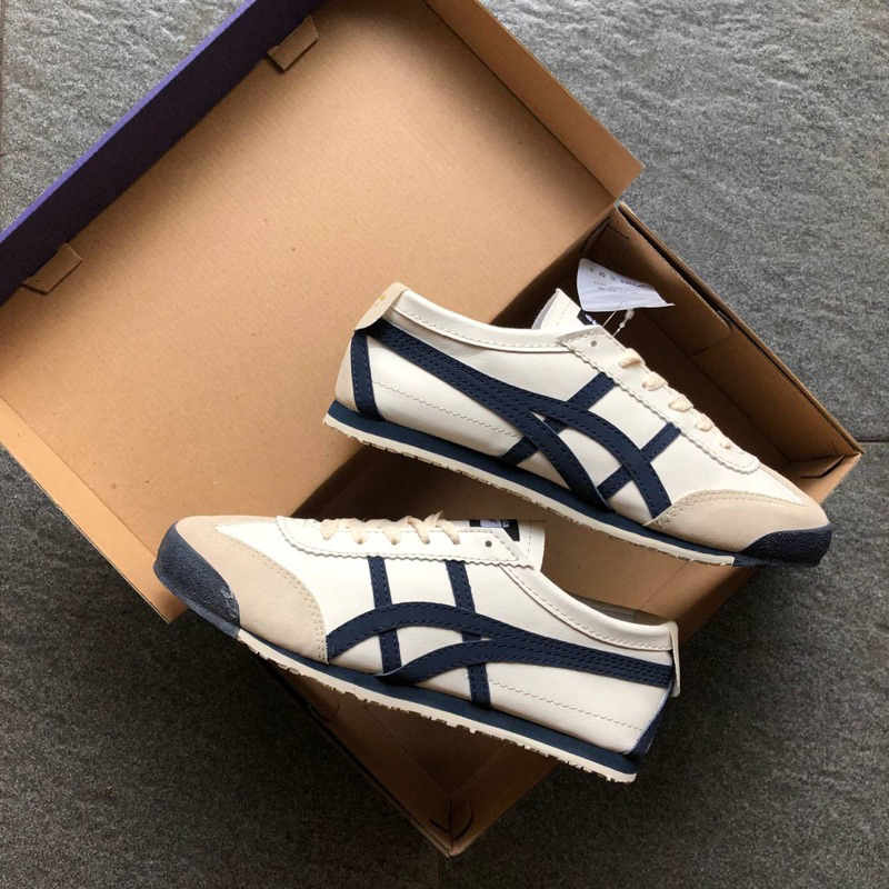 Sepatu Flat Asics Onitsuka Tiger Mexico 66 Cream Navy Sepatu Pria Wanita Sneakers Flat Shoes Bahan K