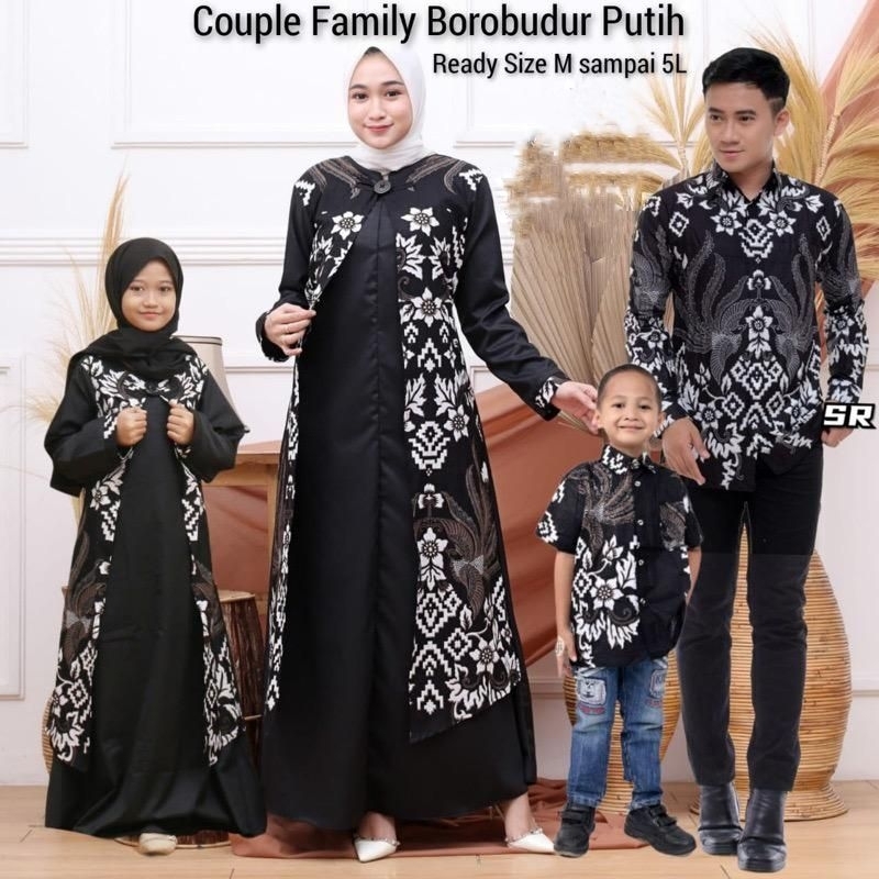 MARIA COUPLE SANIA RUFFLE KOPEL KELUARGA SARIMBIT SERAGAM FAMILY DEWASA DAN ANAK BATIK MONOCHROME HI