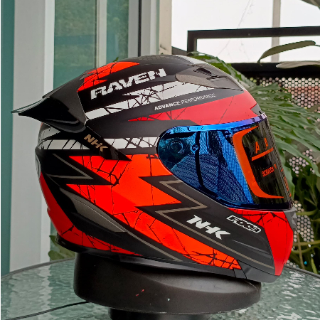 HELM NHK RX9 RAVEN BLACK OREN RED DOP PAKET GANTENG VISOR IRIDIUM SPOILER HELM FULL FACE NHK