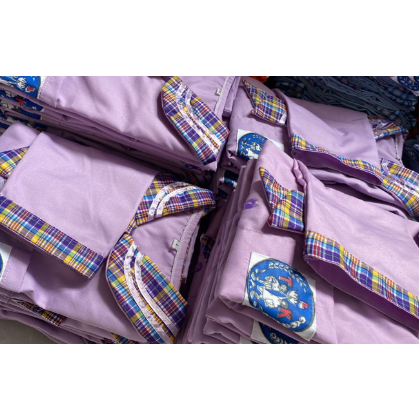 SERAGAM TK PAUD UNGU KOTAK KOTAK DASI 2 PANJANG