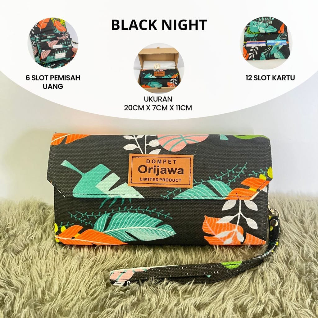 Dompet Orijawa Black Nights - warna hitam wanita cewek | disiplin keuangan bulanan | organizer | tas