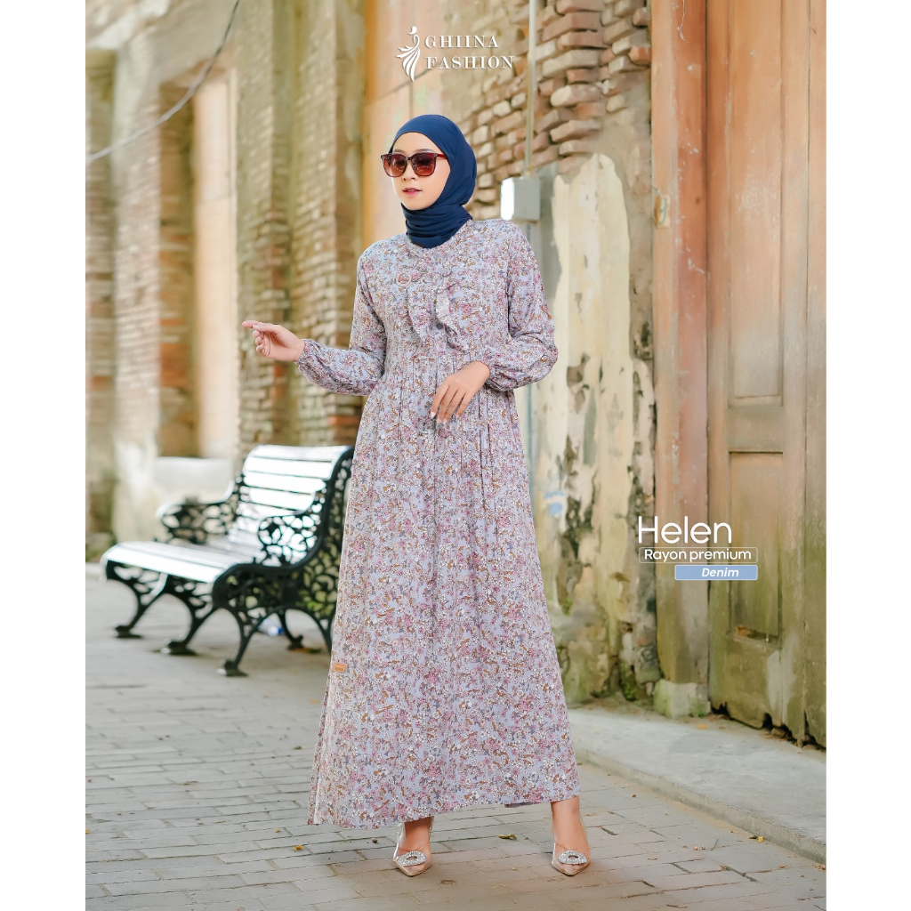 HELEN DRESS BY GHINA FASHION || DRESS PANJANG MOTIF || HOMEDRESS ADEM || HOMDRESS BRANDED MURAH