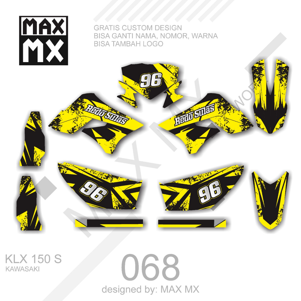 decal keren stiker full body klx 150 s variasi striping motif hitam kuning keren