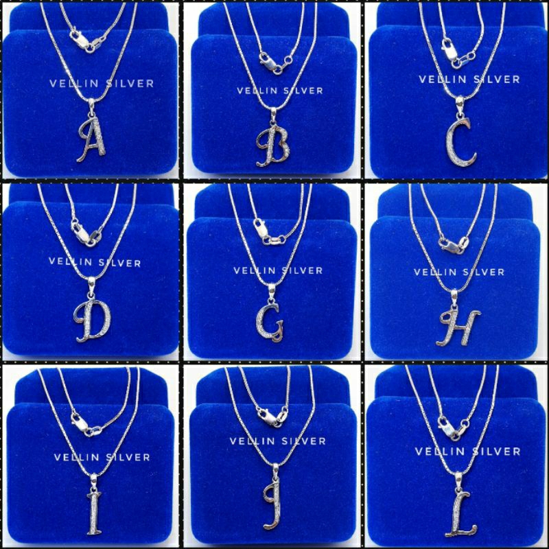 Kalung Perak Alphabet Huruf 925 Lapis Emas Putih / Kalung inisial Silver 925 Asli