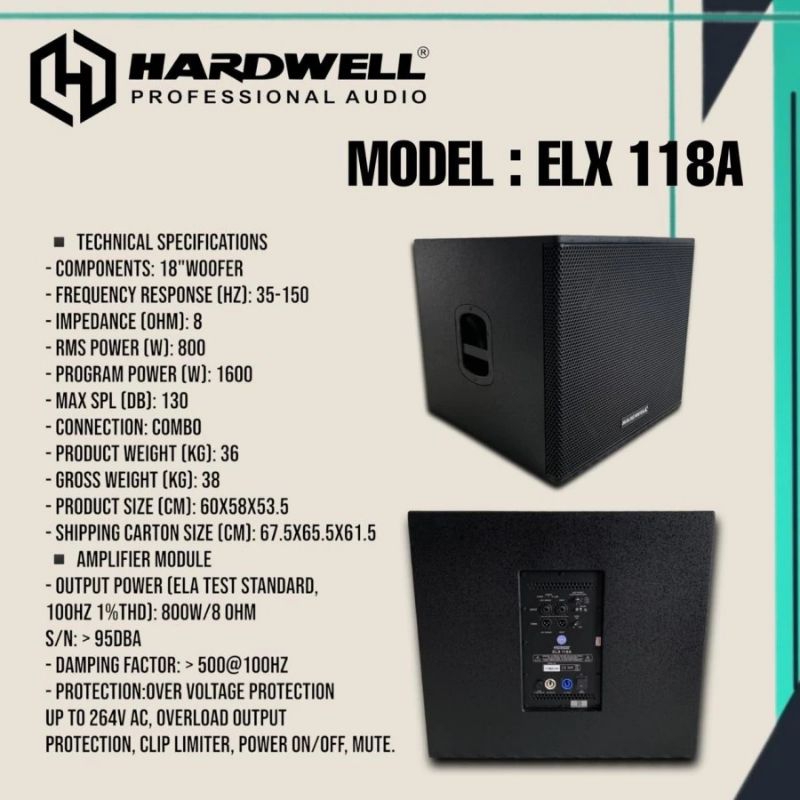 Speaker Subwoofer Aktif 18 Inch Hardwell ELX 118A Original TERLARIS