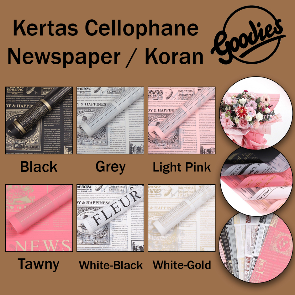 

*5 LEMBAR* Kertas Cellophane Buket Bunga (Newspaper / Koran) Flower Wrapping Paper Celophane / Chellophane Murah untuk Snack Uang