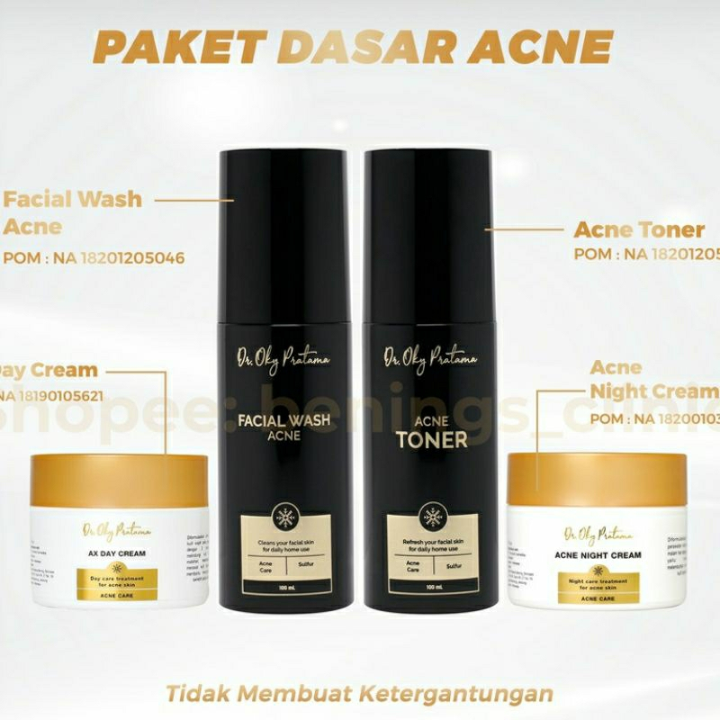 Bening Skincare by dr okky Acne kemasan Hitam klinik | Paketan Jerawat dan Beruntusan