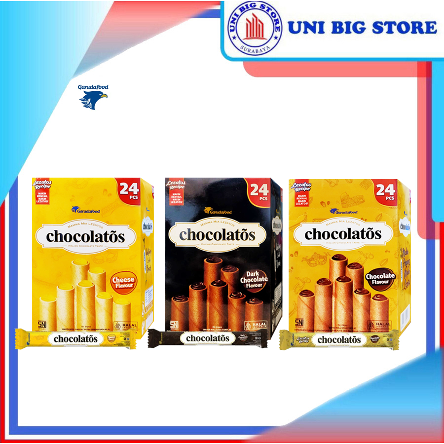 

Chocolatos Wafer Stick Roll Dark Coklat | Chocolate | Cheese Keju 14 gr x 24 pcs BOX