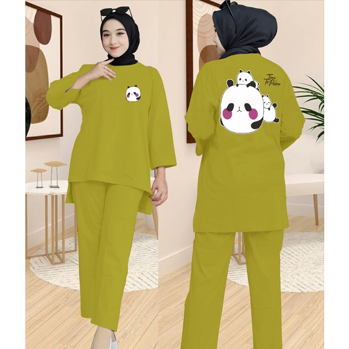 Setelan Wanita LD 128 One Set Wanita Setelan Oversize Jumbo Motif Time To Relex - Yu Kari
