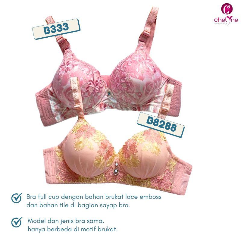 Chelyne BH Busa Tebal B333 / B8288 Push-Up Bra Tanpa Kawat Full Brukat - Full Cup Bra 34/38