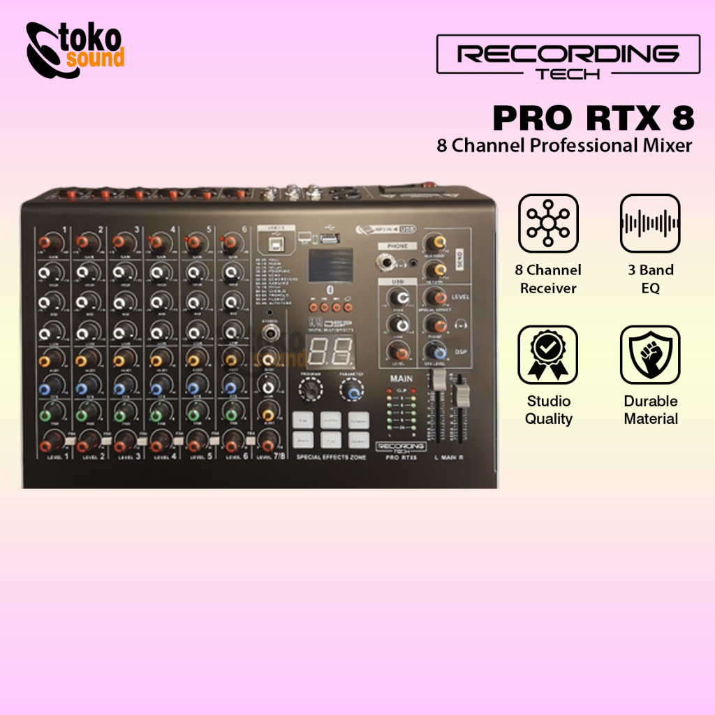 Recording Tech Pro RTX8 - 8 Channel Professional Audio Mixer