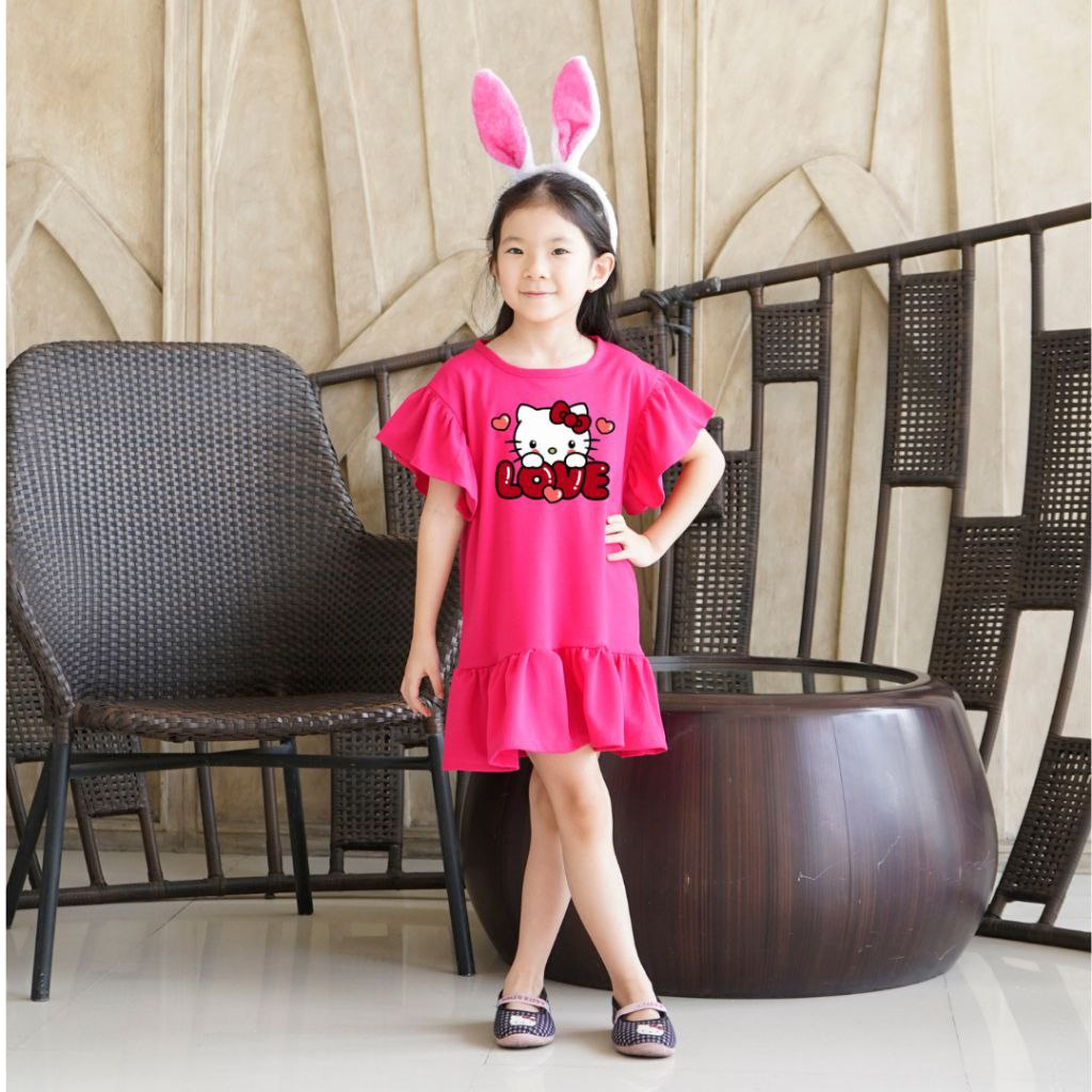 REAL PICT SR2311 Dress Anak Balita HelloKitty SIZE S - L ( 3-7 TAHUN ) 7WARNA / TM / Baju Anak Canti