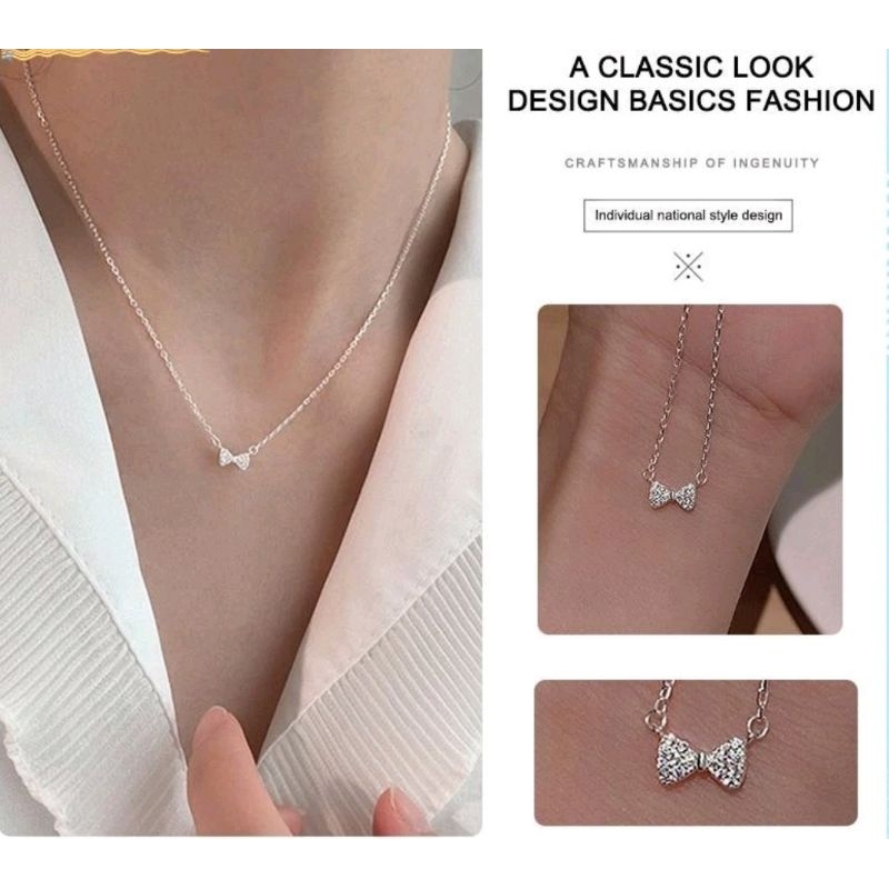 Kalung Wanita Rantai Model Pita Berlian Kecil / Kalung Wanita Rantai Dengan Model Pita Kecil Fashion