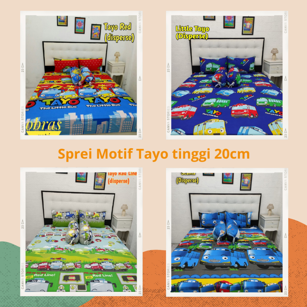 Sprei Tayo Seprei Karakter Anak lucu Mobil 120x200 160x200 180x200 200x200 90x200 satu set