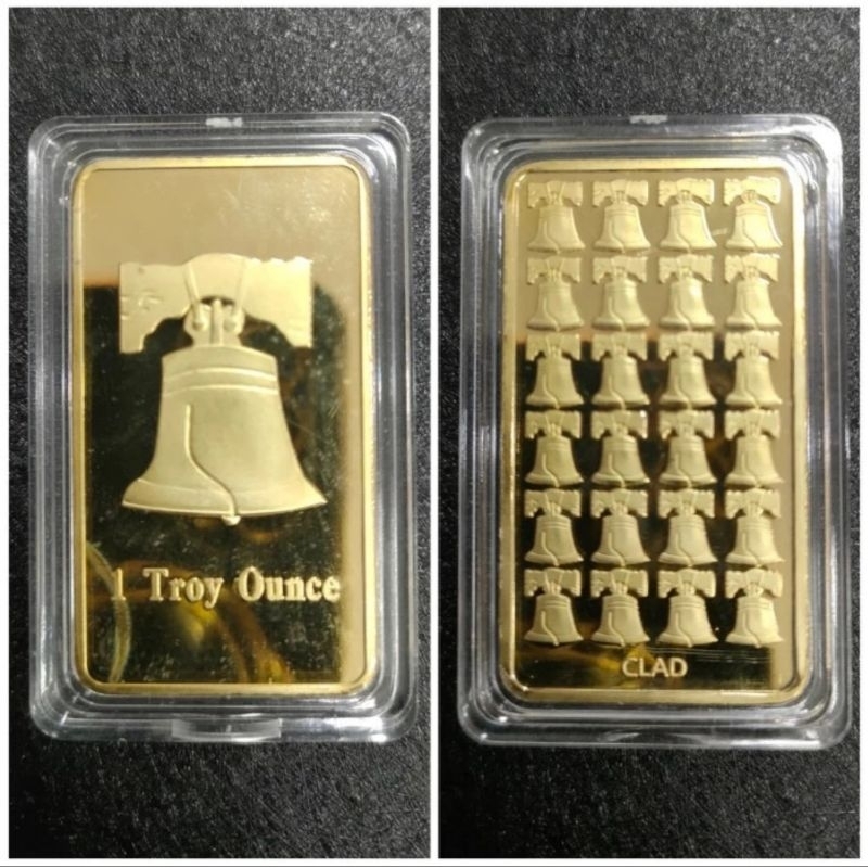 Koin Souvenir Emas Batangan Liberty Bell Bar One Troy Ounce