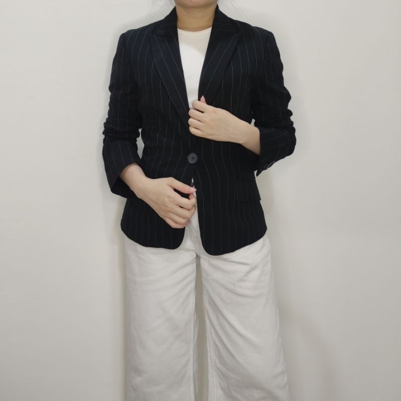else.wishes - Zara Basic Slim Regular Fit Stripe Black Blazer Premium Branded Vintage PL (B0618)