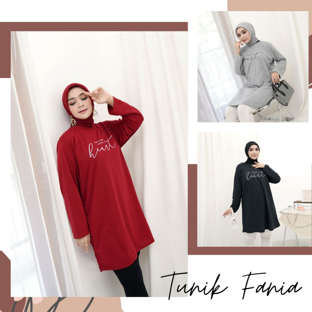 Atasan Tunik Baju Wanita Jumbo Fania Bahan Kaos Babyterry Lengan Panjang Fashion Cewek Muslimah 3