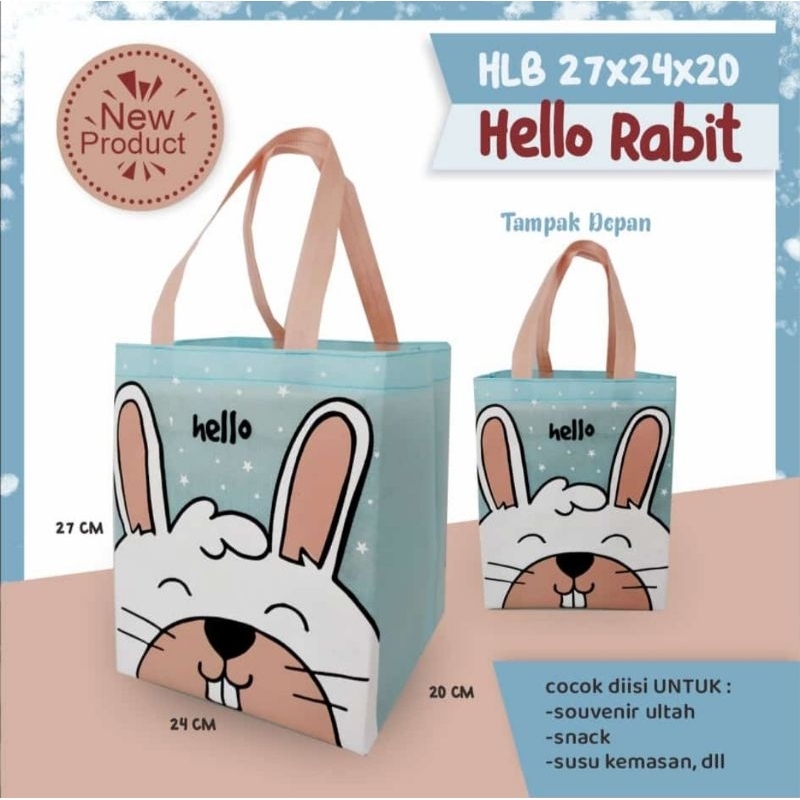 

Tas spunbond/kain/goodiebag/souvenir/hampers ulang tahun anak-hello rabbit