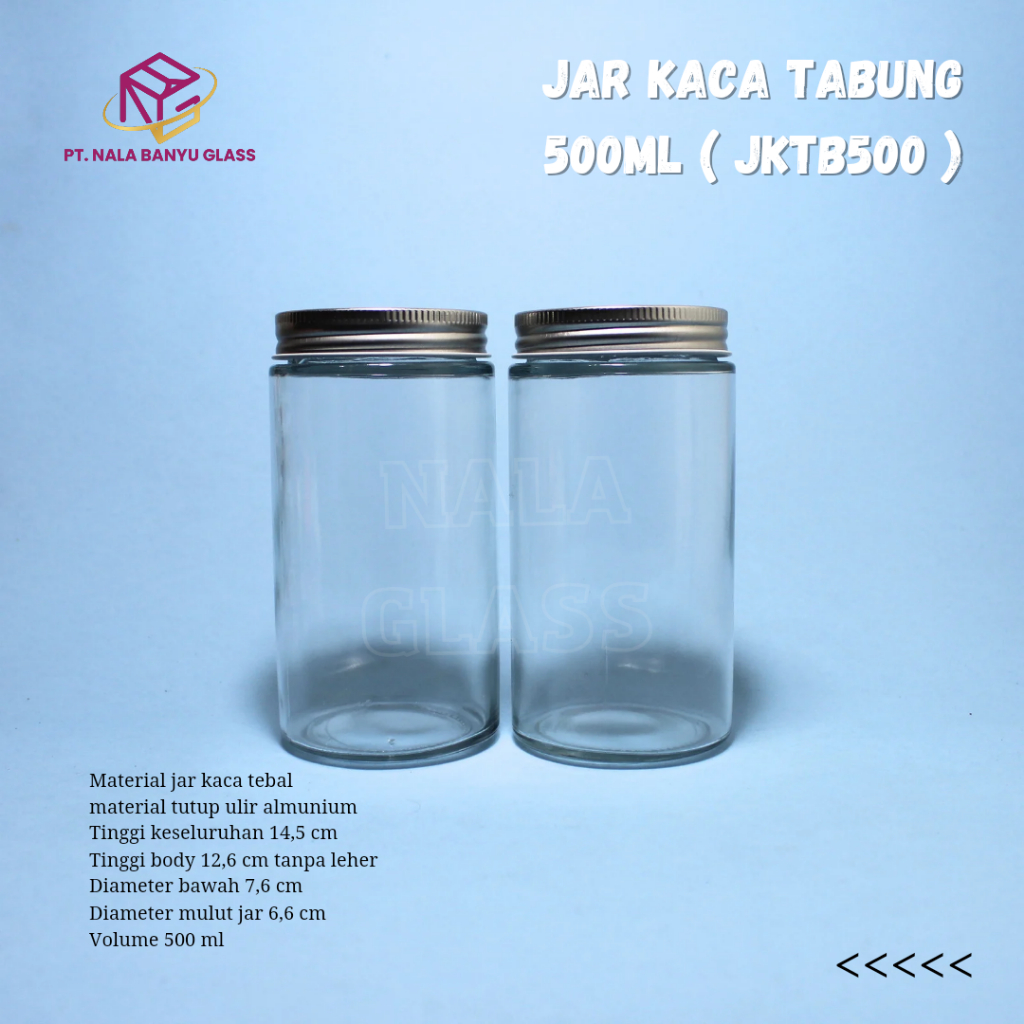 JKTB500 jar kaca 500ml tutup almunium / mason jar kaca / toples kaca 500ml