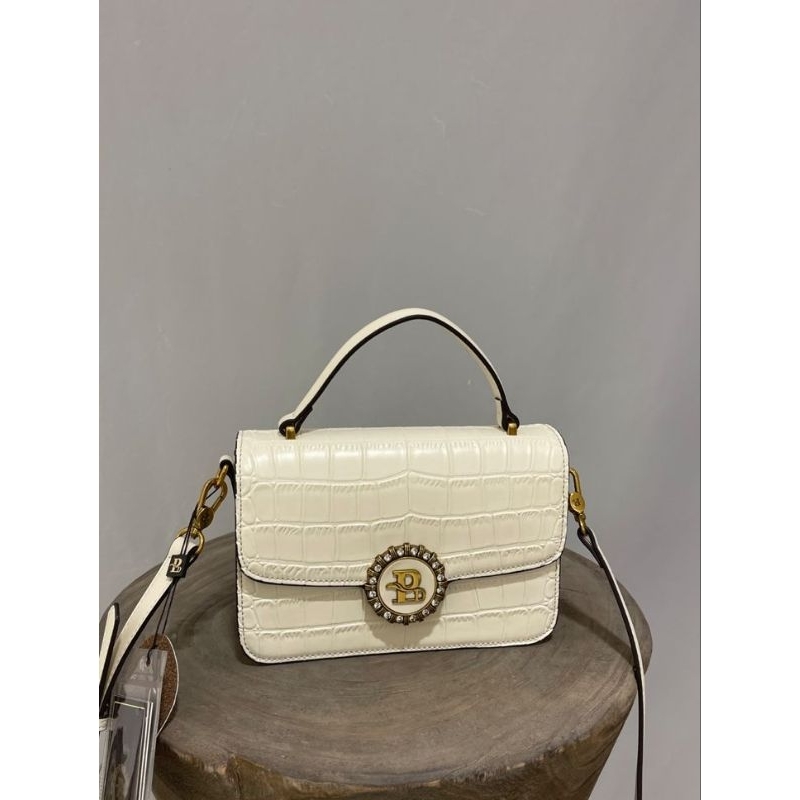 Tas import fashion wanita model Korea, kulit premium timbul warna putih #9309-3