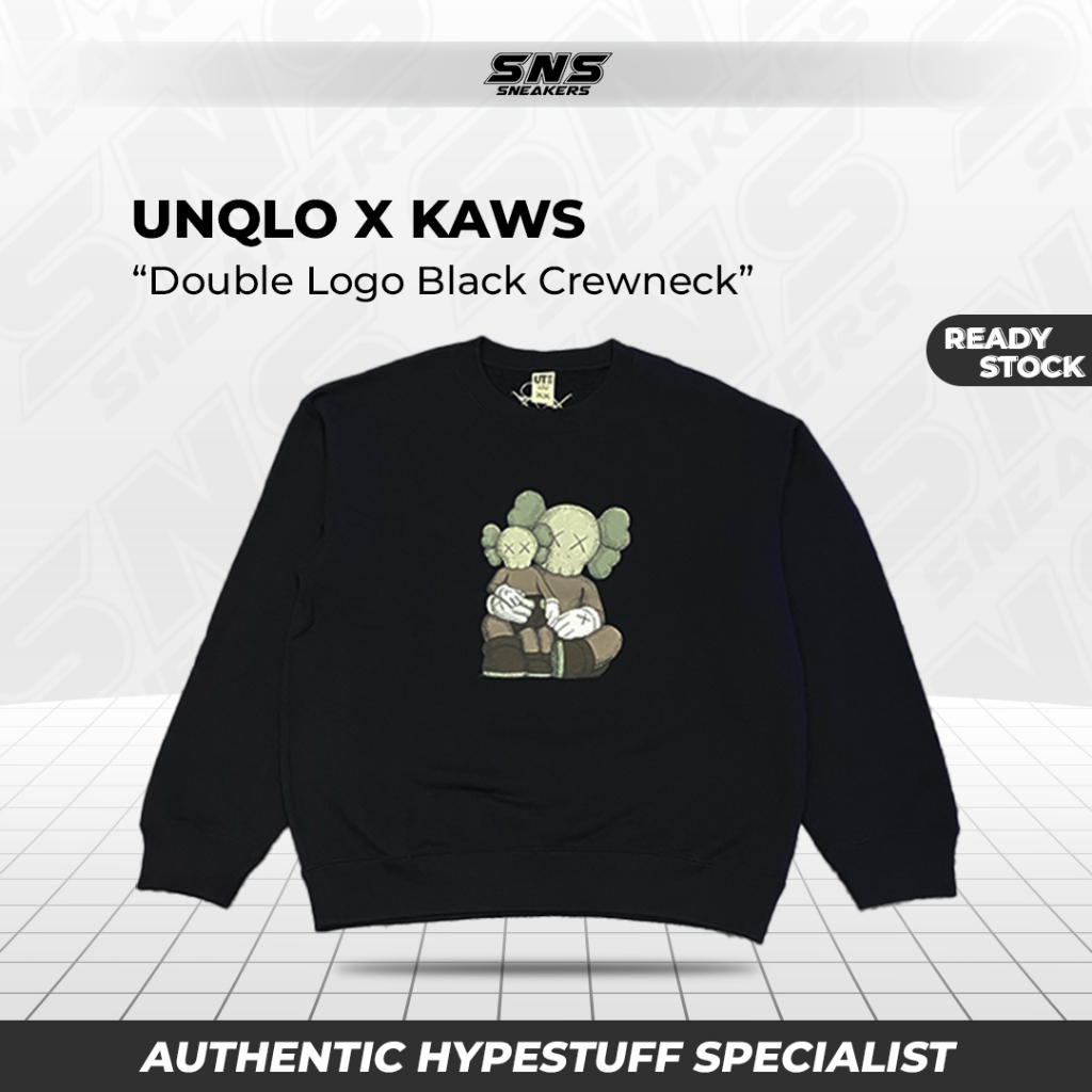 Uniqlo x Kaws Double Logo Black Crewneck BNWT 100% Original